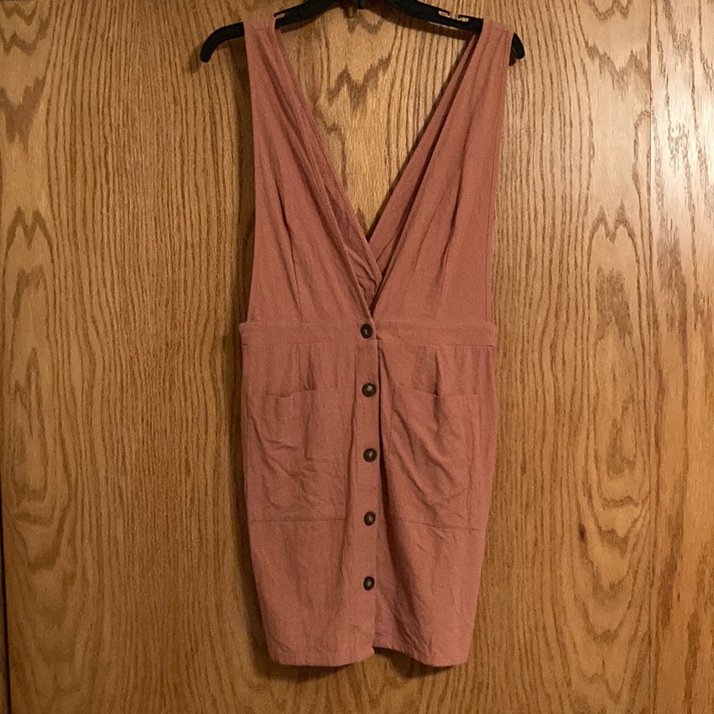 Sienna Sky Sleeveless Pinafore Deep VNeck Jumper Dress With Pockets Salmon Large